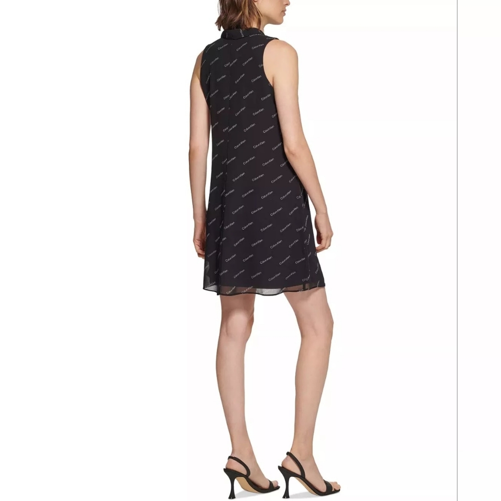 Calvin Klein Women's Logo Chiffon Tie Neck Shift Dress‎ Size:2 NWT - Picture 2 of 10